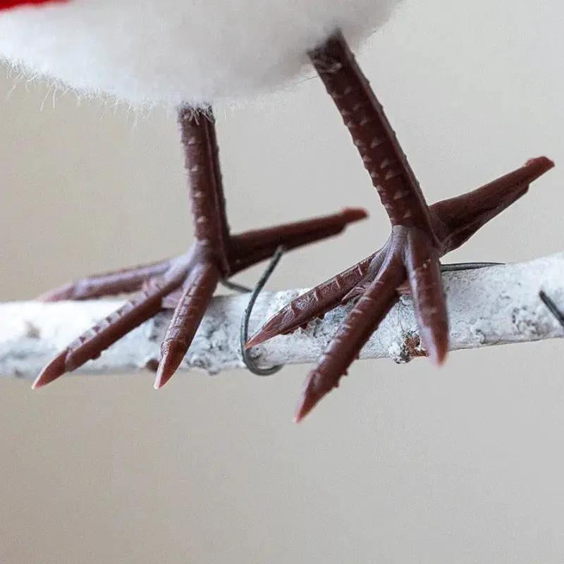 Plush Bird Christmas Ornament with Red Santa Hat & White Plumage by House Of Avana