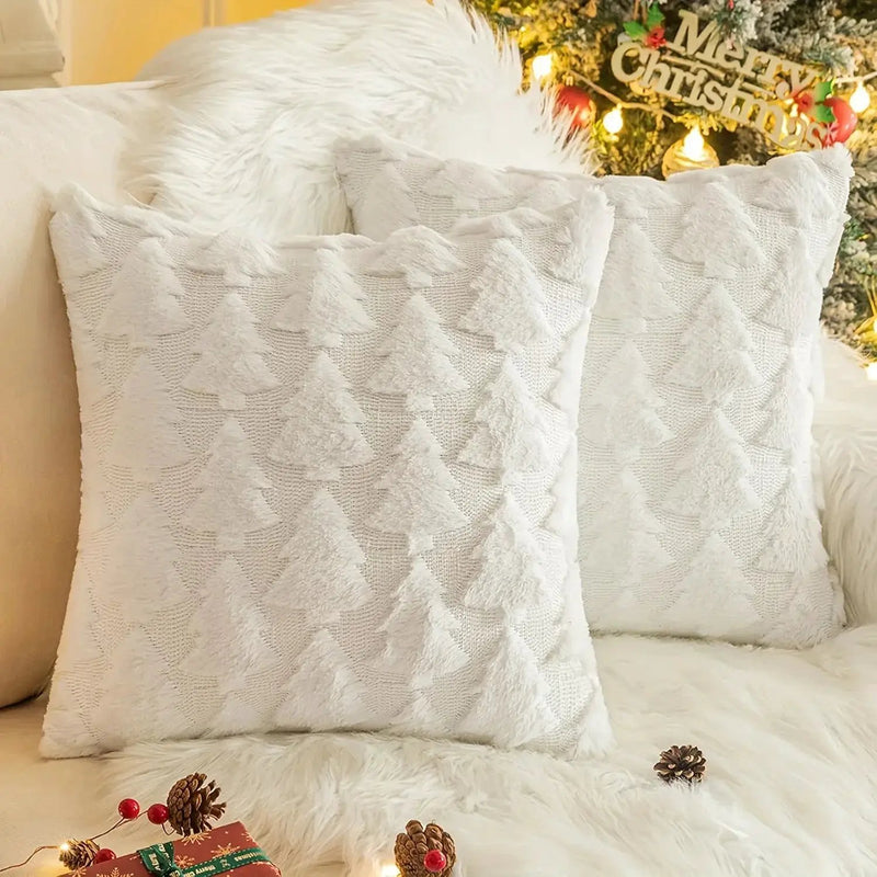 Plush Christmas Pillow Covers 45.72x45.72 cm - Green/Red/Golden Lace-Like Patterns, Zippered by House Of Avana