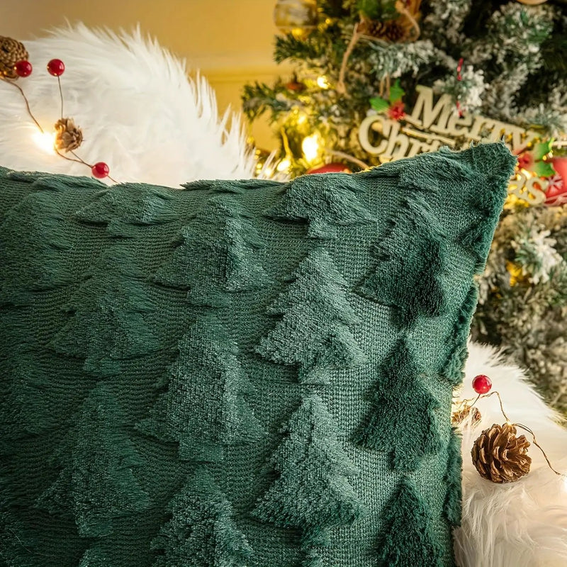 Plush Christmas Pillow Covers 45.72x45.72 cm - Green/Red/Golden Lace-Like Patterns, Zippered by House Of Avana