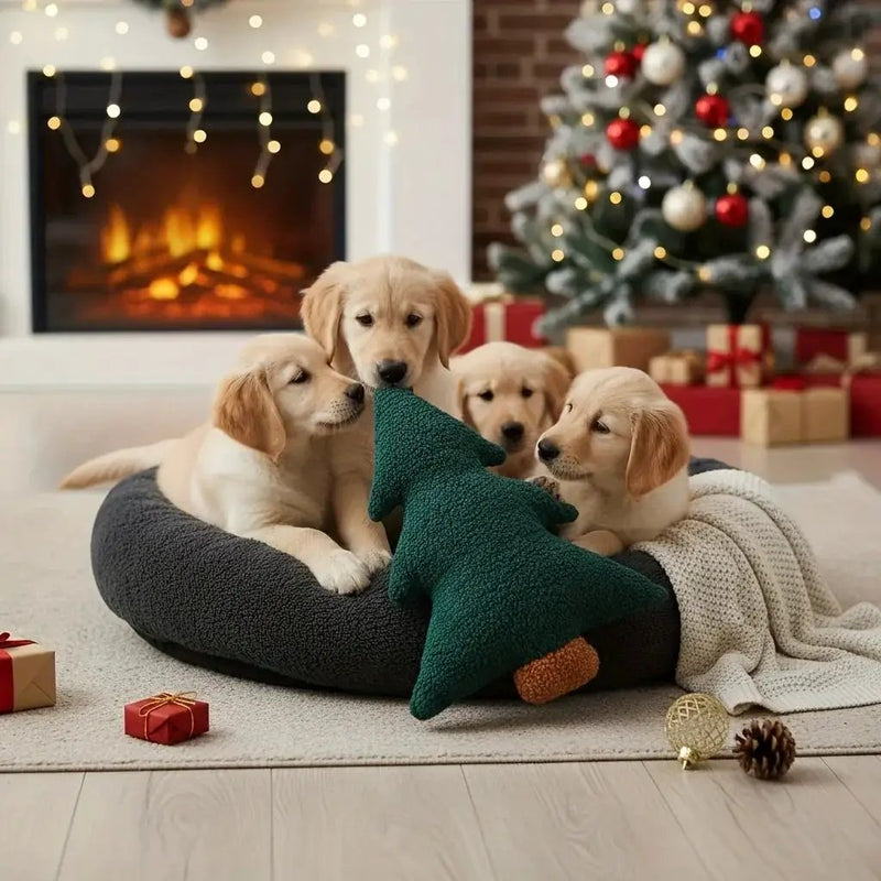 Plush Dog Toy - Soft Christmas Tree Pillow with Red & Green Design by House Of Avana