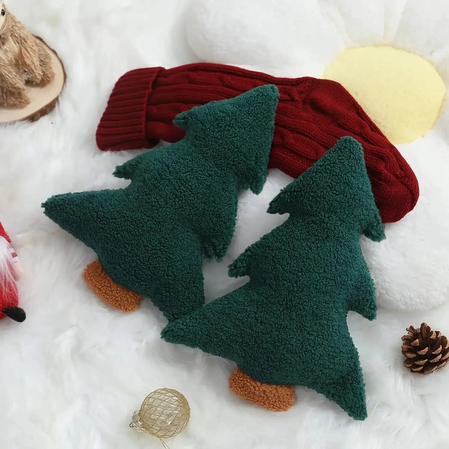 Plush Dog Toy - Soft Christmas Tree Pillow with Red & Green Design by House Of Avana
