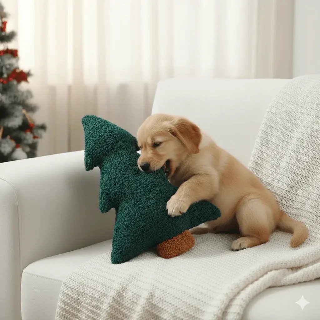 Plush Dog Toy - Soft Christmas Tree Pillow with Red & Green Design by House Of Avana