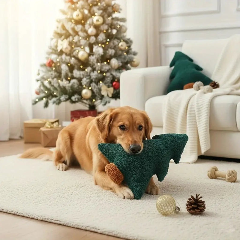 Plush Dog Toy - Soft Christmas Tree Pillow with Red & Green Design by House Of Avana