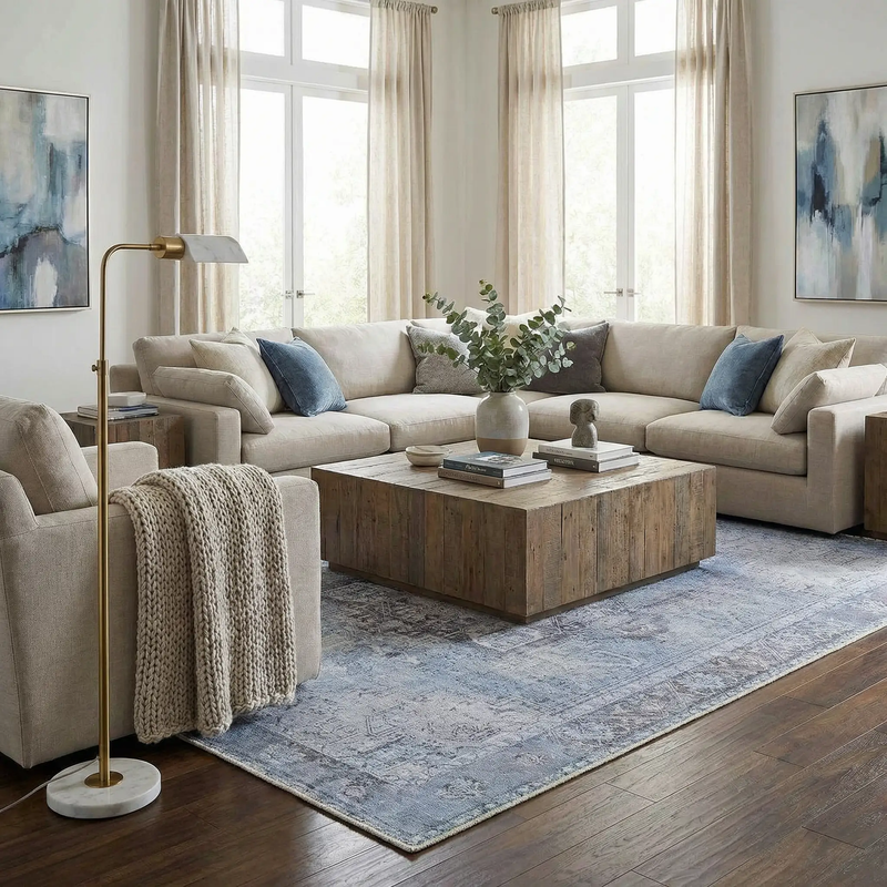 Ice Blue Flat Pile Washable Rug - Clearance by Boutique Rugs