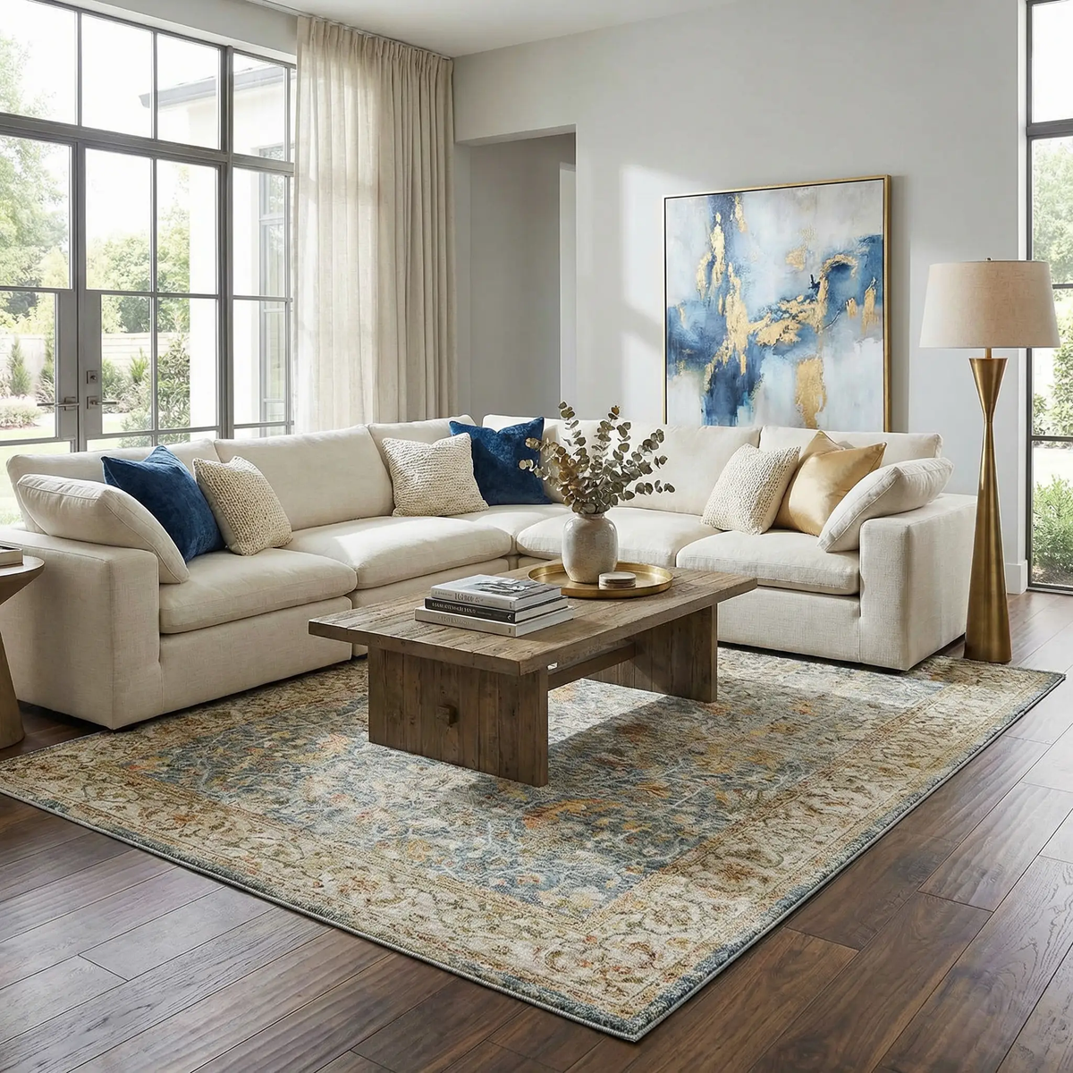 Asabi Blue Textured Rug with Fringes, photo 2 of 11