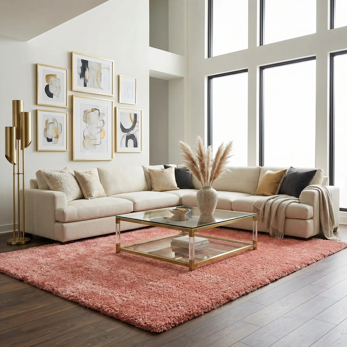 Rosava Dusty Pink Subtle Wavy Abstract Modern Minimalist Polyester Machine Woven Area Rug - Clearance, photo 2 of 14