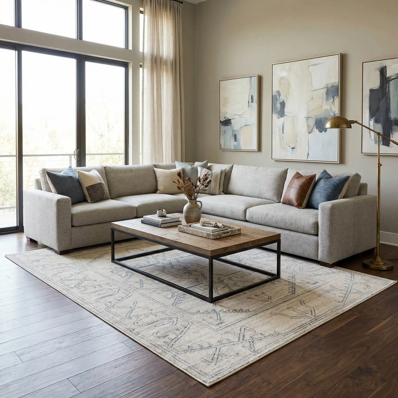 Divya Cream & Silver Blue Area Rug - Clearance by Boutique Rugs