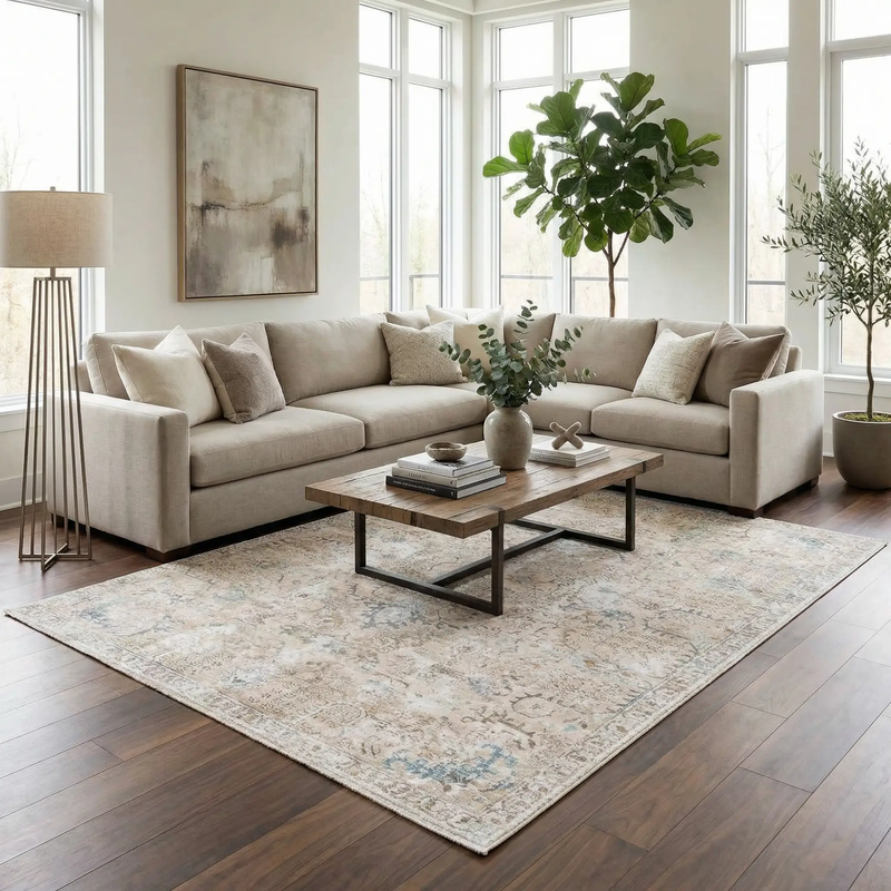 Beige Holi-4600 Washable Area Rug - Clearance by Boutique Rugs