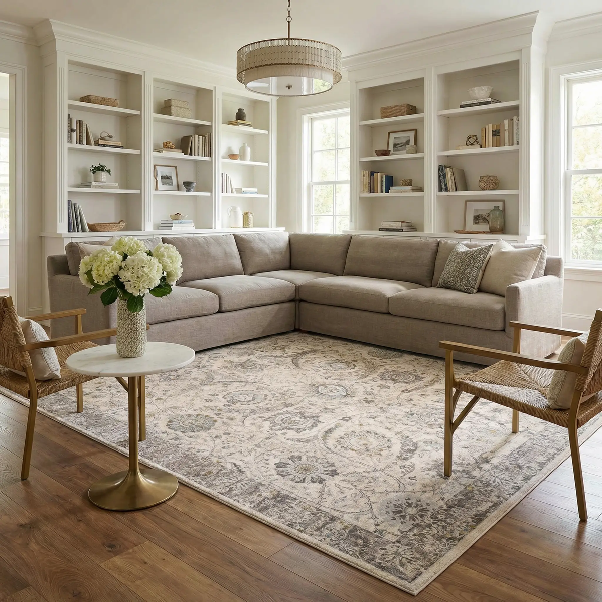 Gauge Cream & Gray Blue Rug with Fringes, photo 2 of 20