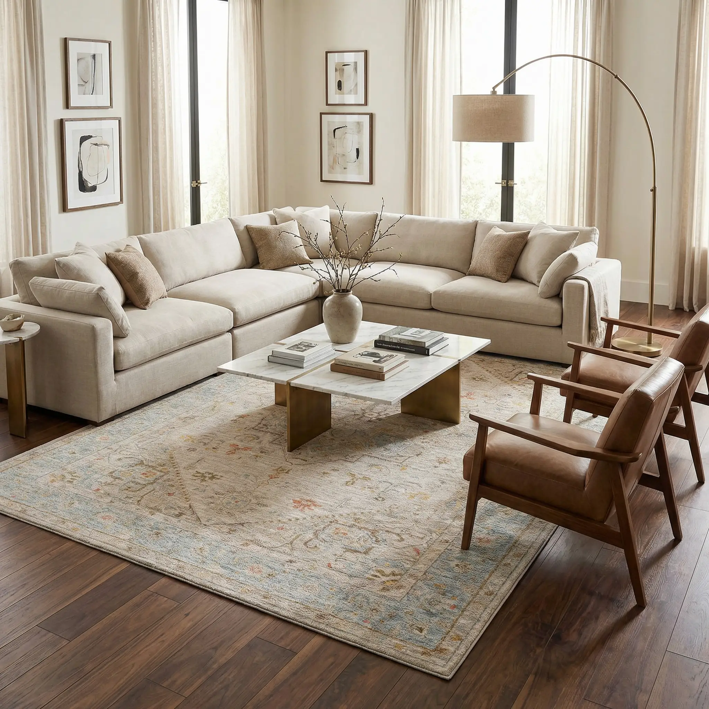 Ehan Cream Thick Luxe Oushak Rug by Boutique Rugs