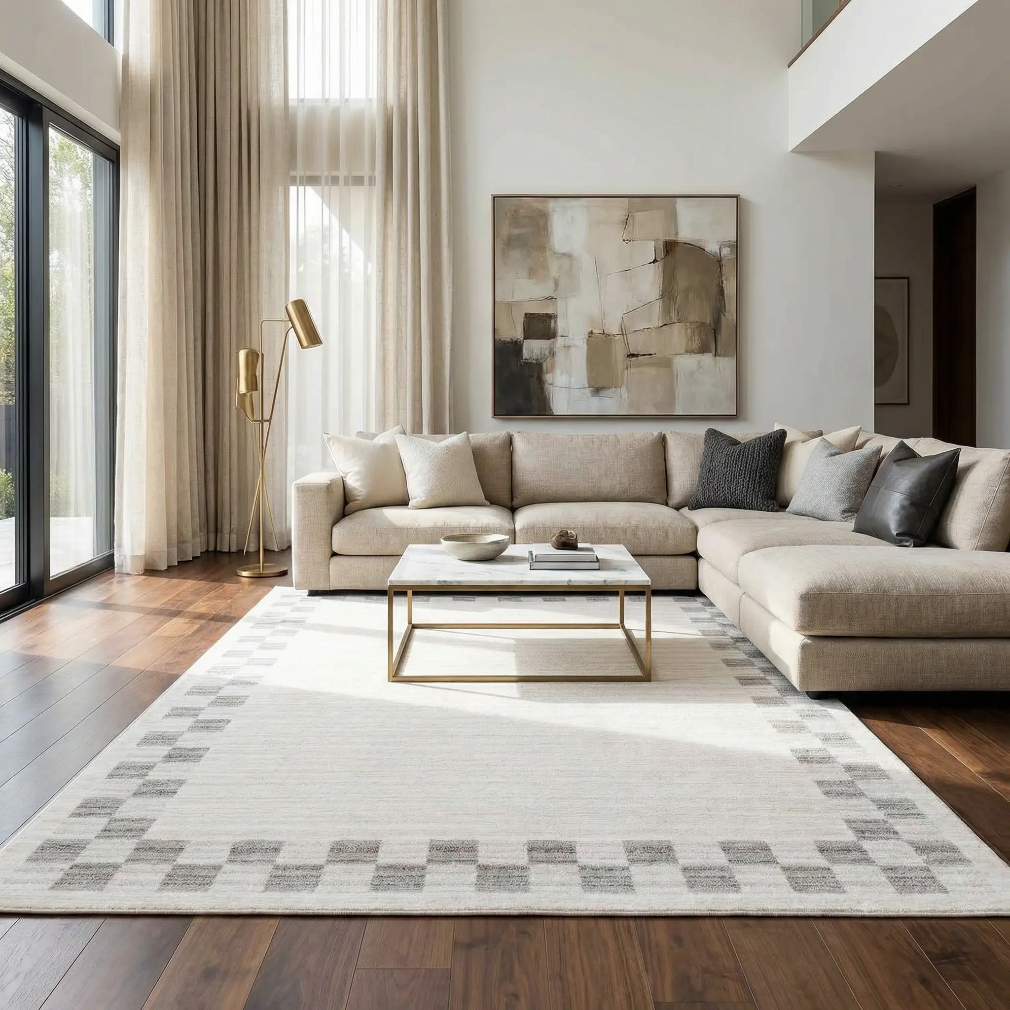 Azrika Gray Checkered Washable Rug - Clearance by Boutique Rugs