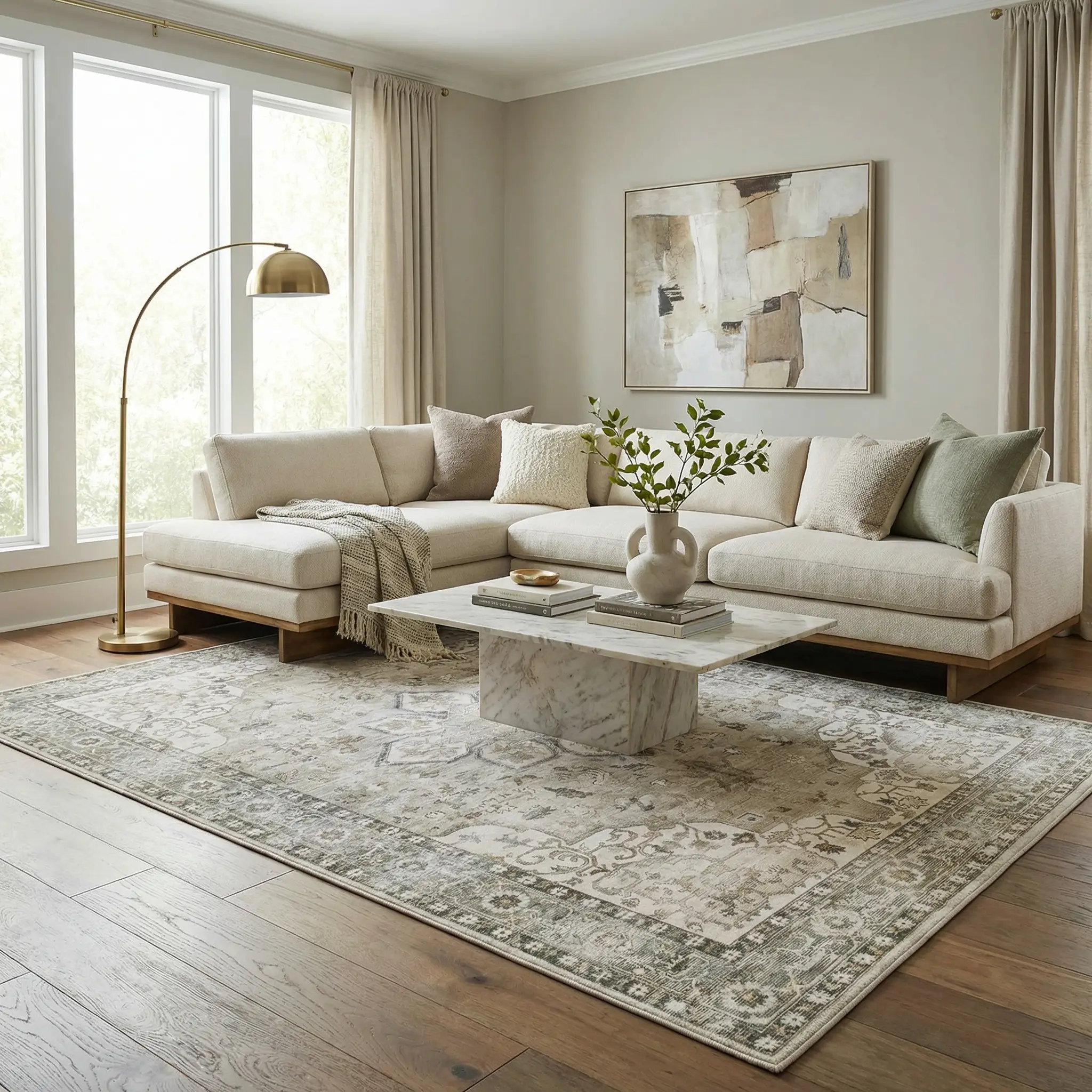 Lotan Sage Medallion Washable Area Rug by Boutique Rugs