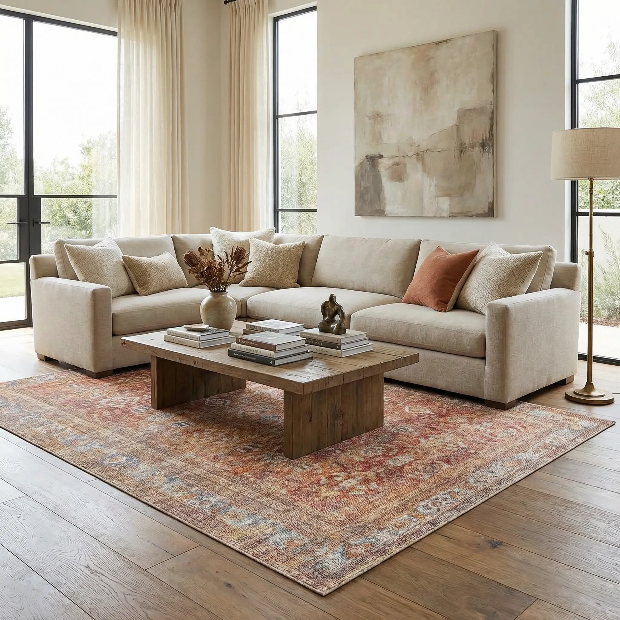 Anshu Peach Washable Area Rug - Clearance by Boutique Rugs
