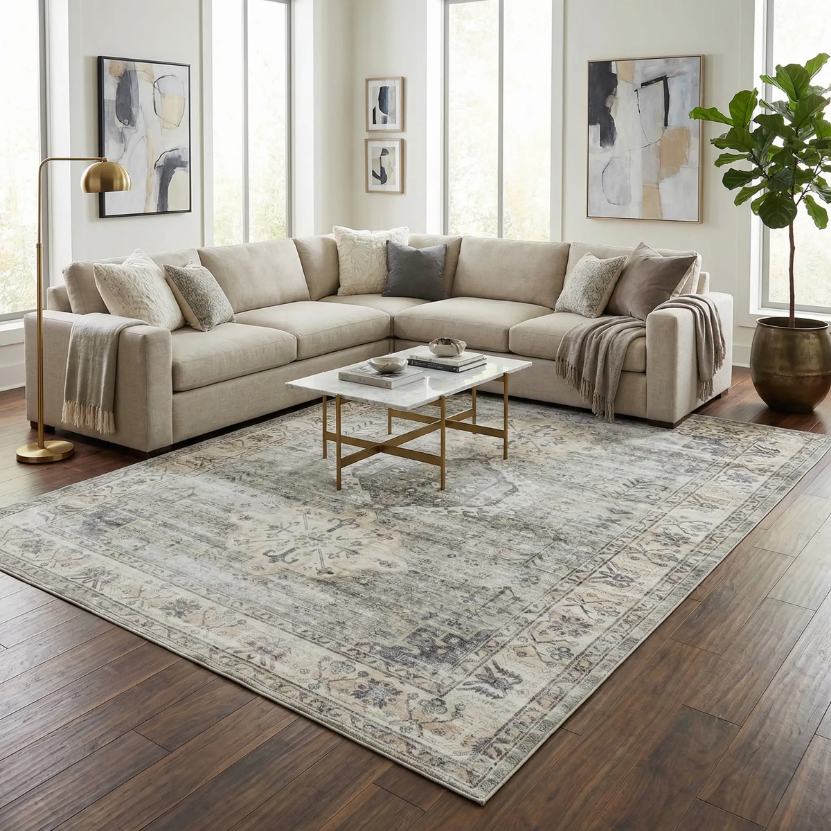 Laran Sage Distressed Washable Area Rug - Clearance, photo 2 of 8