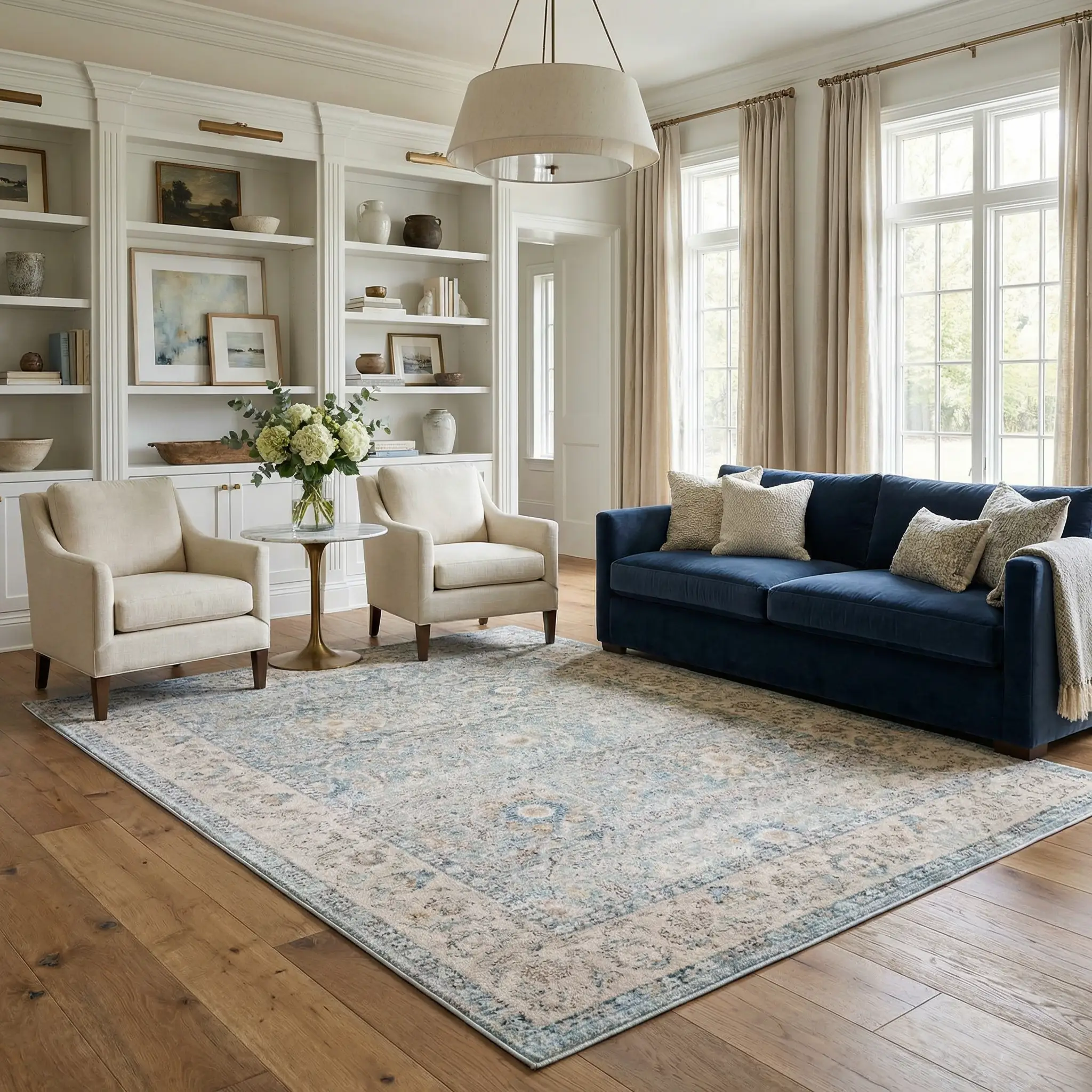 Anana Silver Blue & Beige Area Rug - Clearance by Boutique Rugs