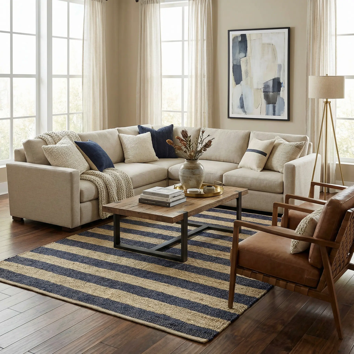 Ilkay Beige & Navy Jute Area Rug - Clearance, photo 2 of 6