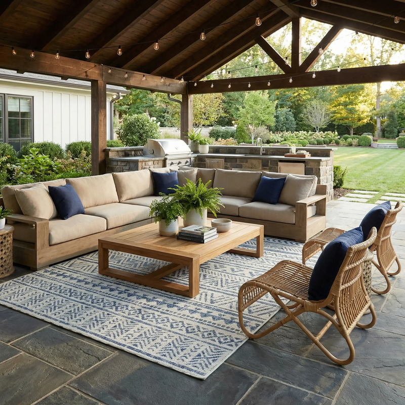 Novato Navy All Over Pattern Performance Outdoor Rug by Boutique Rugs