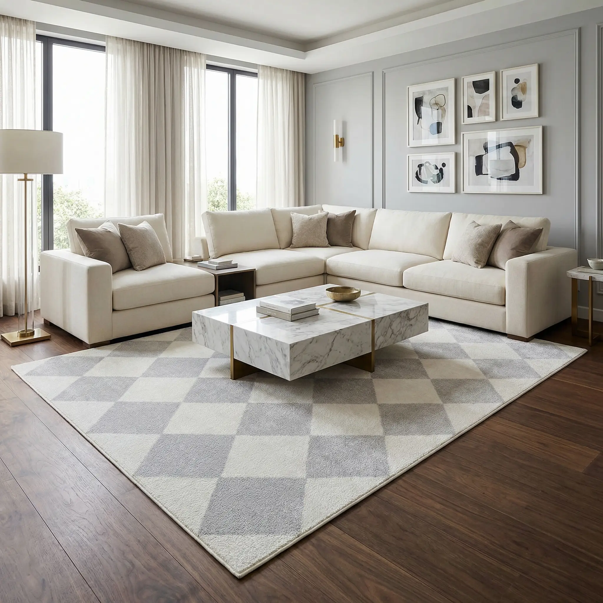 Ulric Light Gray Diamond Washable Area Rug, photo 2 of 15