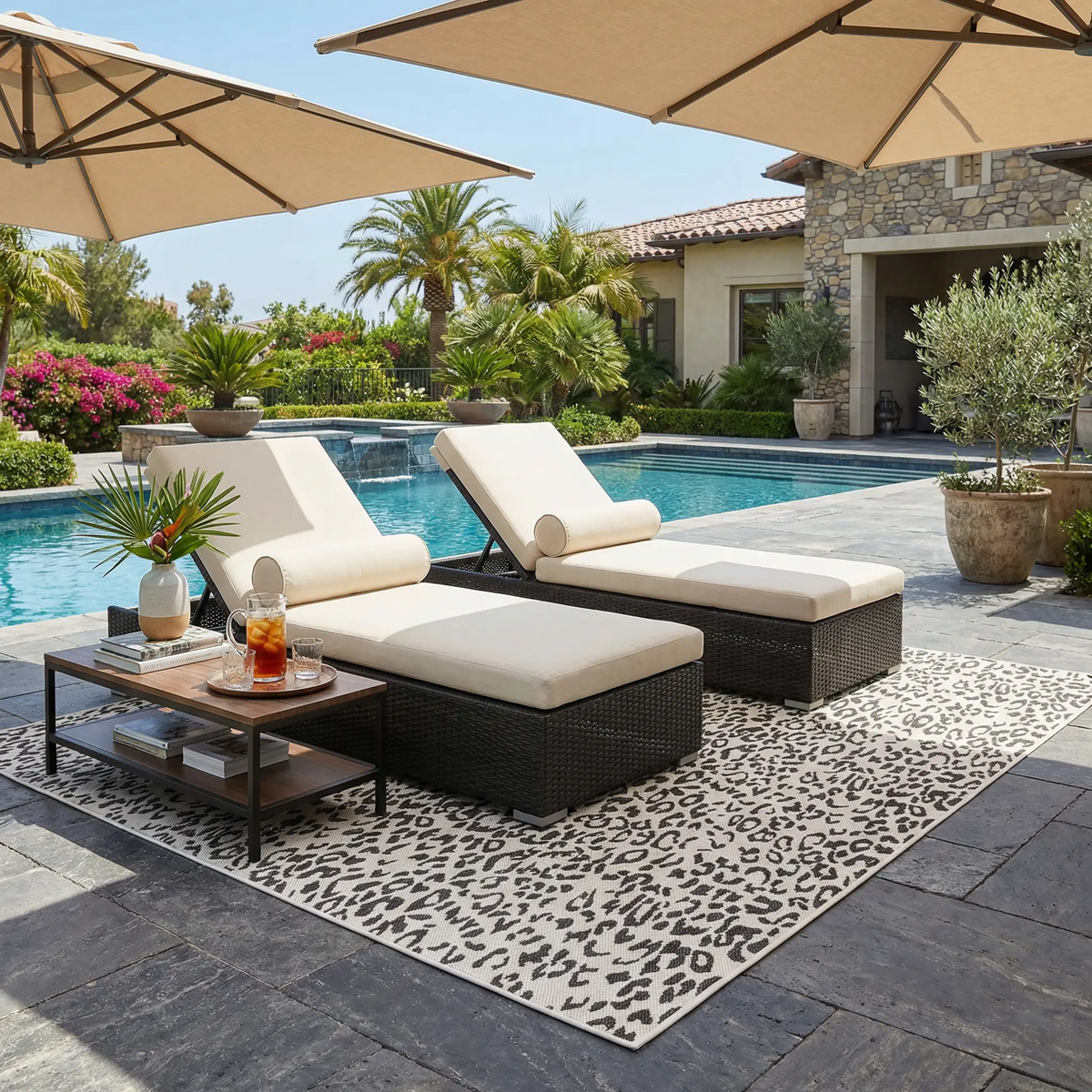 Alderbury White Leopard Print Outdoor Rug, photo 2 of 17
