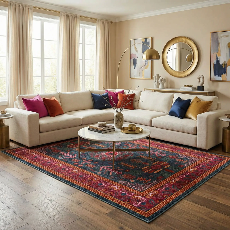 Cleveland Colorful Traditional Area Rug - Teal, Aqua, Navy by Boutique Rugs