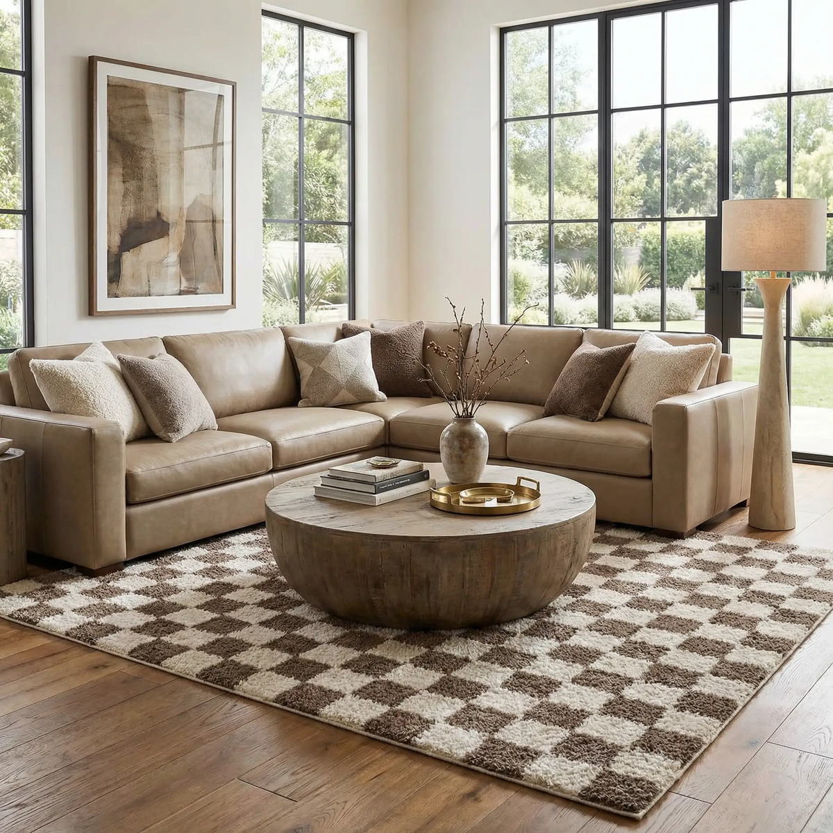 Canika Brown Washable Checkered Area Rug, photo 2 of 13