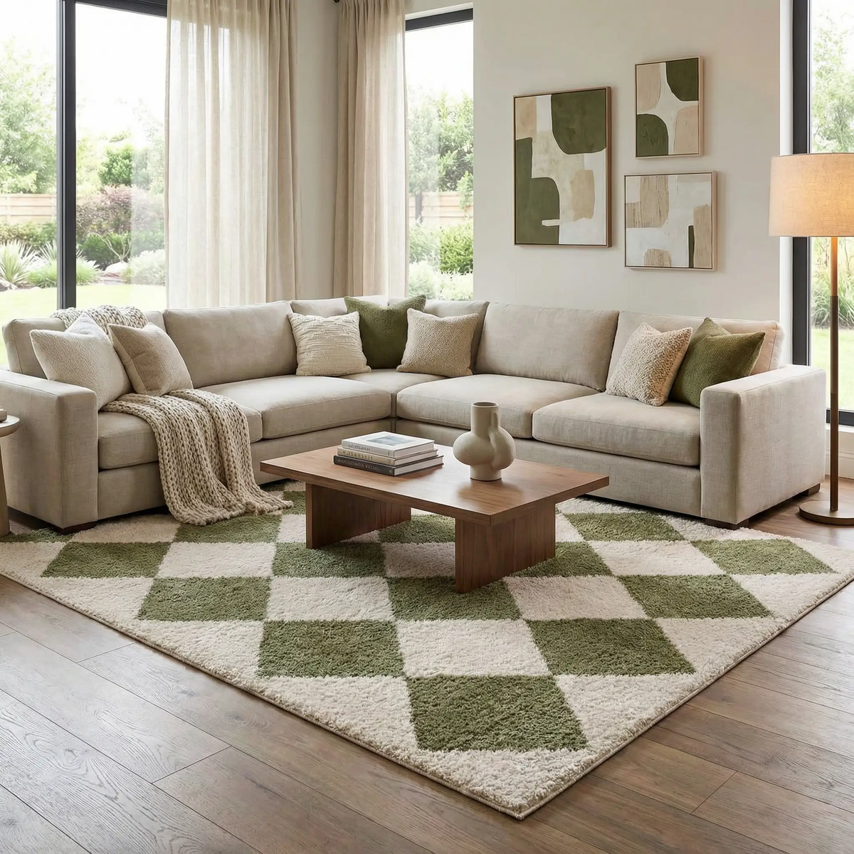 Arilla Green Washable Diamond Area Rug, photo 2 of 11