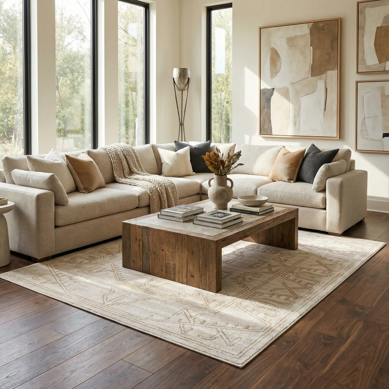 Divya Cream & Gold Area Rug - Clearance by Boutique Rugs
