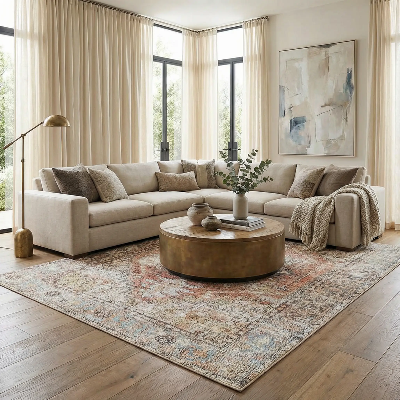 Beck Peach Washable Area Rug - Clearance by Boutique Rugs