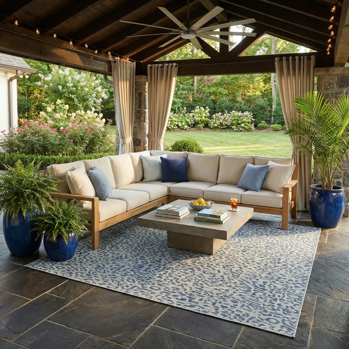 Skipsea Blue Leopard Performance Outdoor Rug, photo 2 of 20