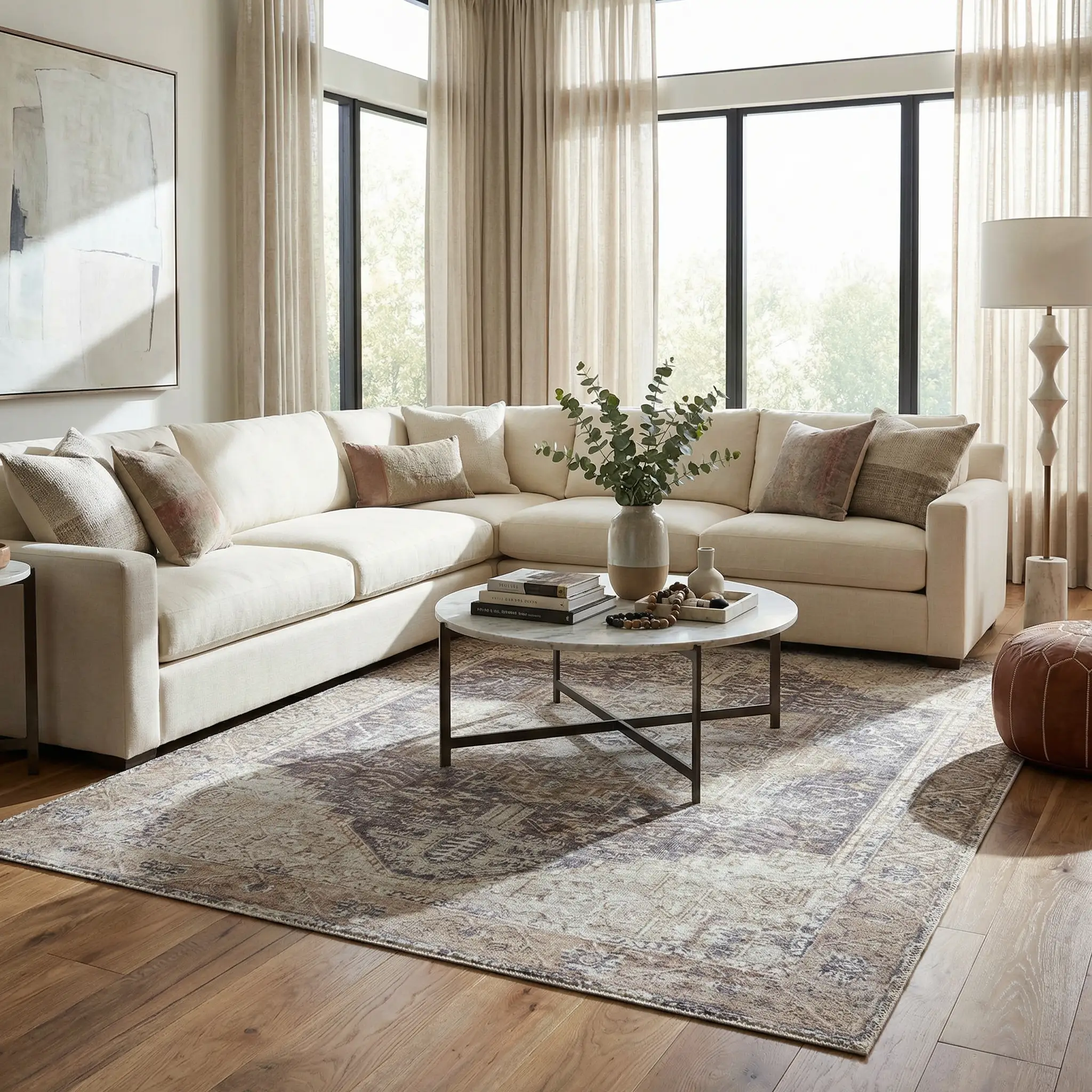 Beige Rosman Washable Area Rug - Clearance by Boutique Rugs
