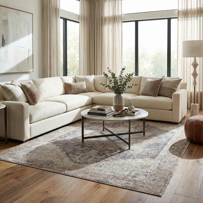Beige Rosman Washable Area Rug - Clearance by Boutique Rugs