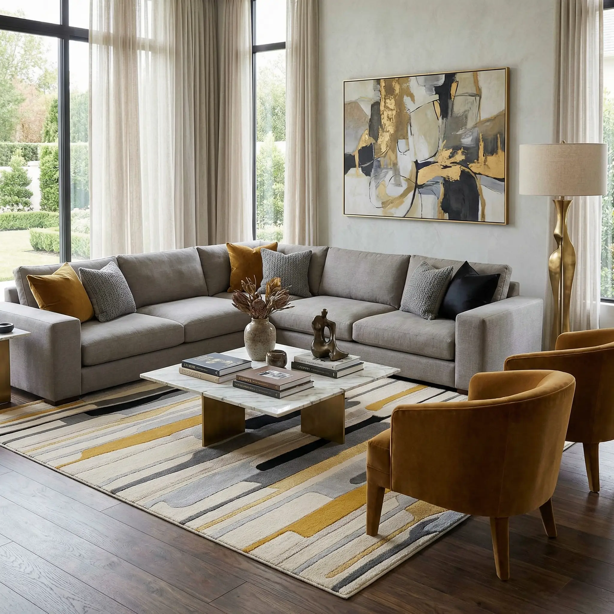 Southfields Mustard Modern Rug, photo 2 of 17