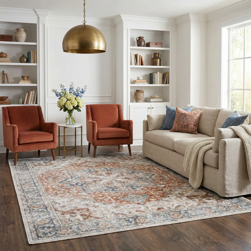 Neta Red & Blue Flat Pile Washable Rug - Clearance by Boutique Rugs