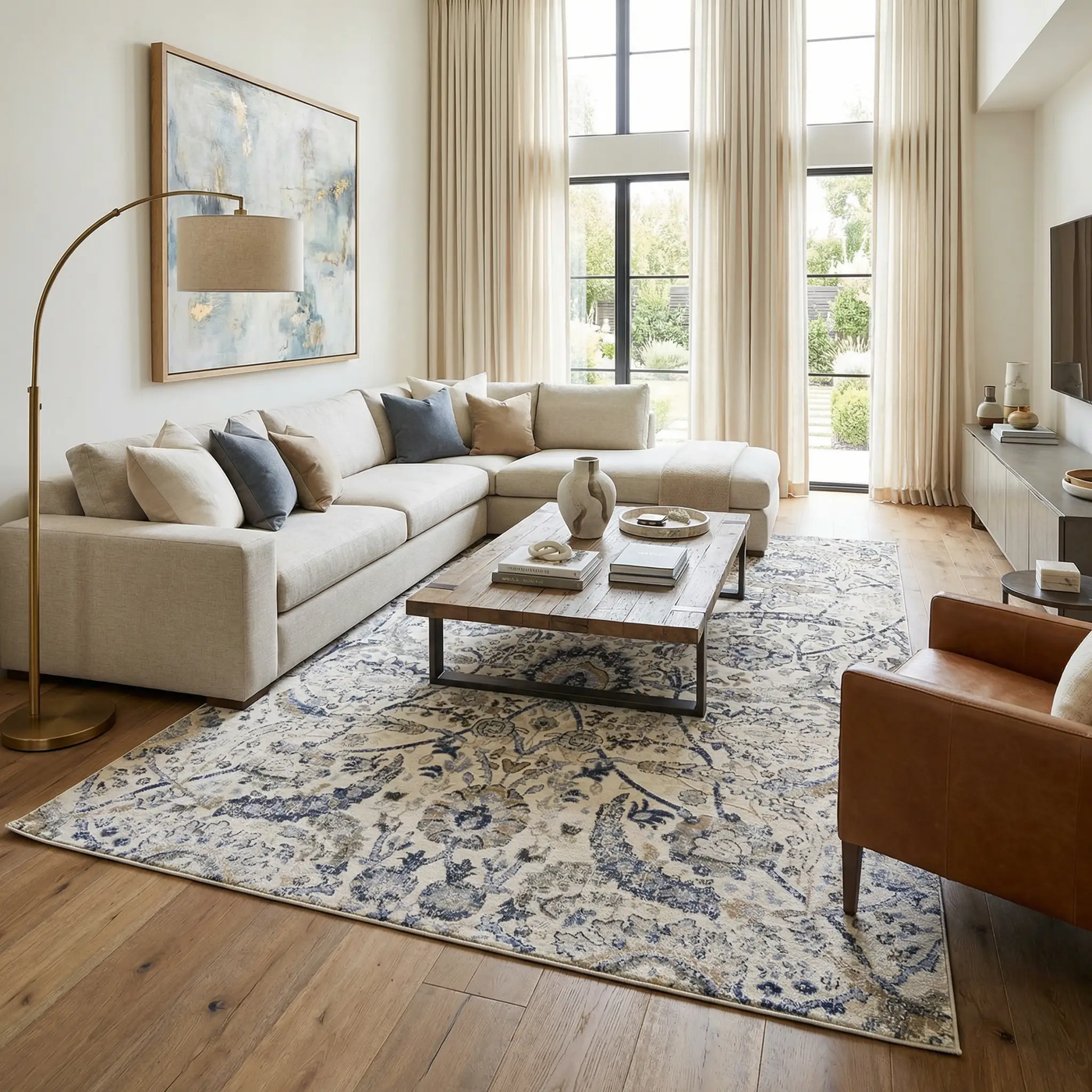 Georgiana Blue & Beige Oushak Rug by Boutique Rugs