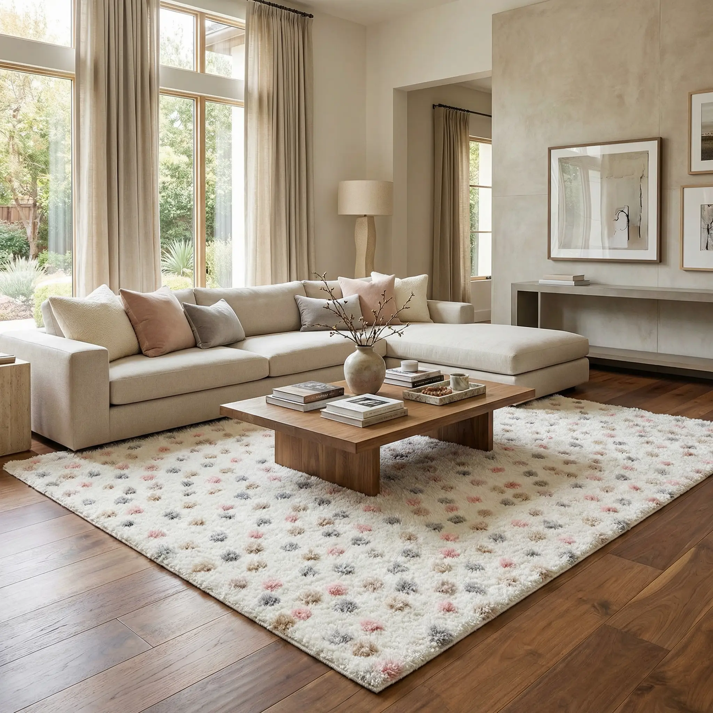 Cansu Pink & Cream Dotted Area Rug by Boutique Rugs