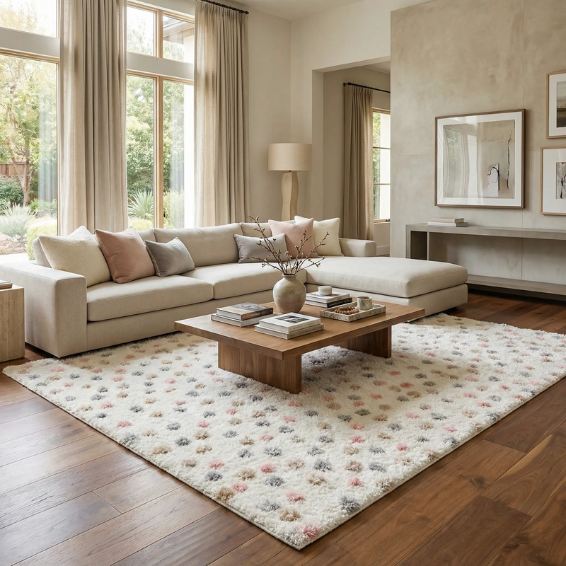 Cansu Pink & Cream Dotted Area Rug by Boutique Rugs