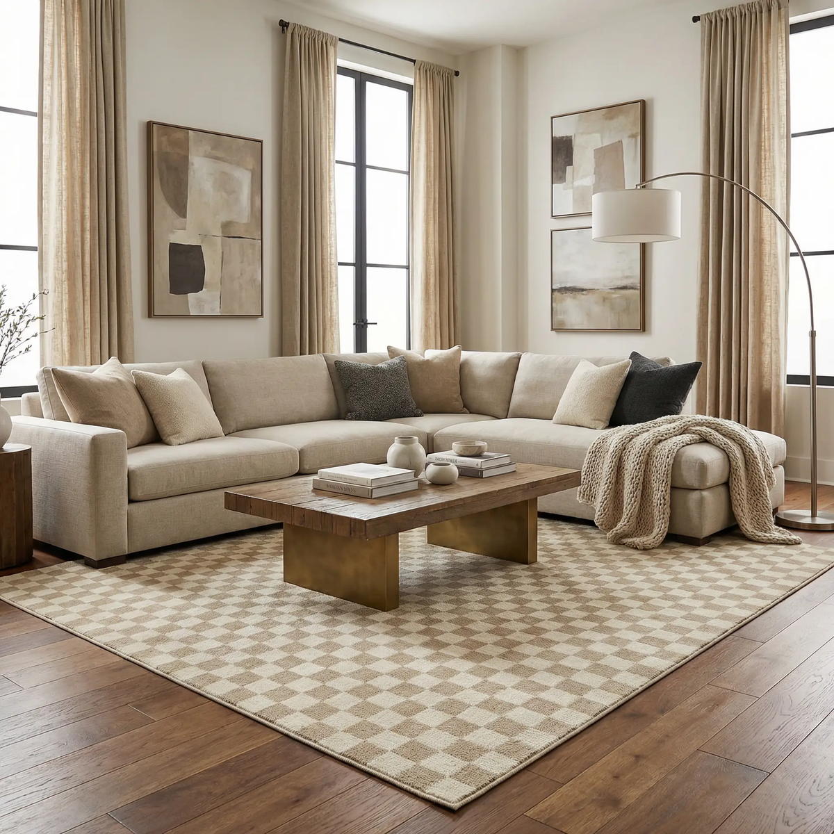 Benjy Irregular Checkboard Rug - Cream&Gold, photo 2 of 17