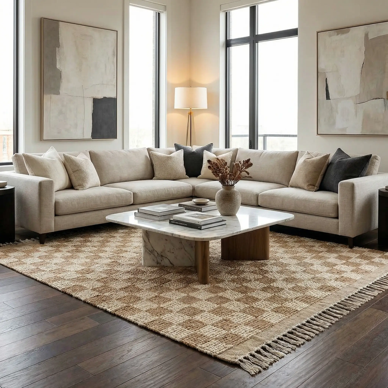 Ionut Checkered Jute Area Rug by Boutique Rugs