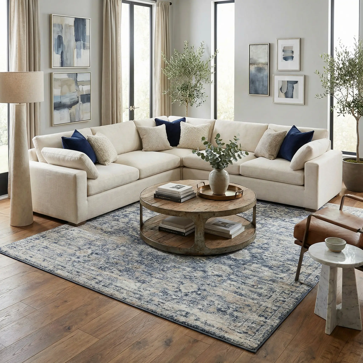 Talihina Denim Damask Area Rug, photo 2 of 7