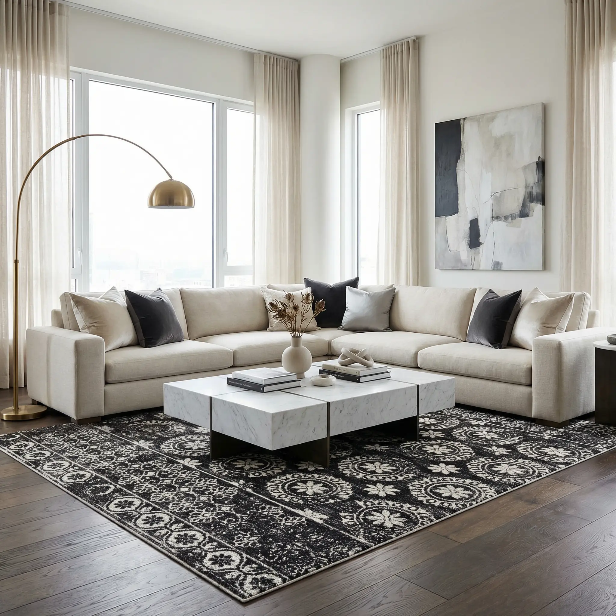 Kahraman Black & White Washable Rug - Clearance by Boutique Rugs