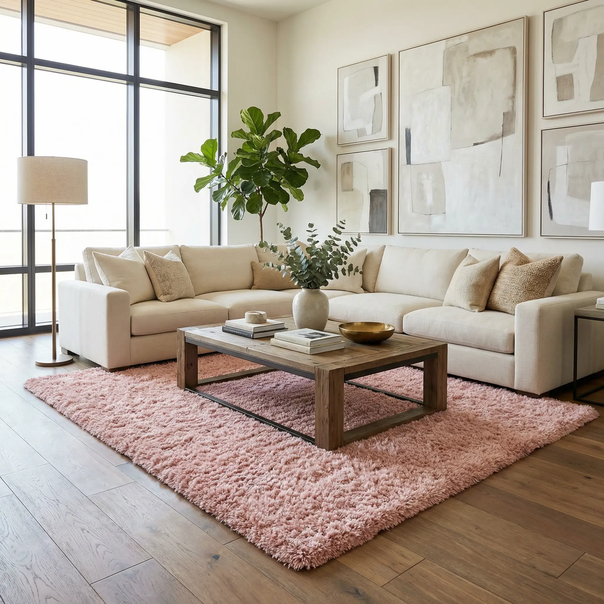 Faina Solid Pink Shag Washable Area Rug - Clearance, photo 2 of 19