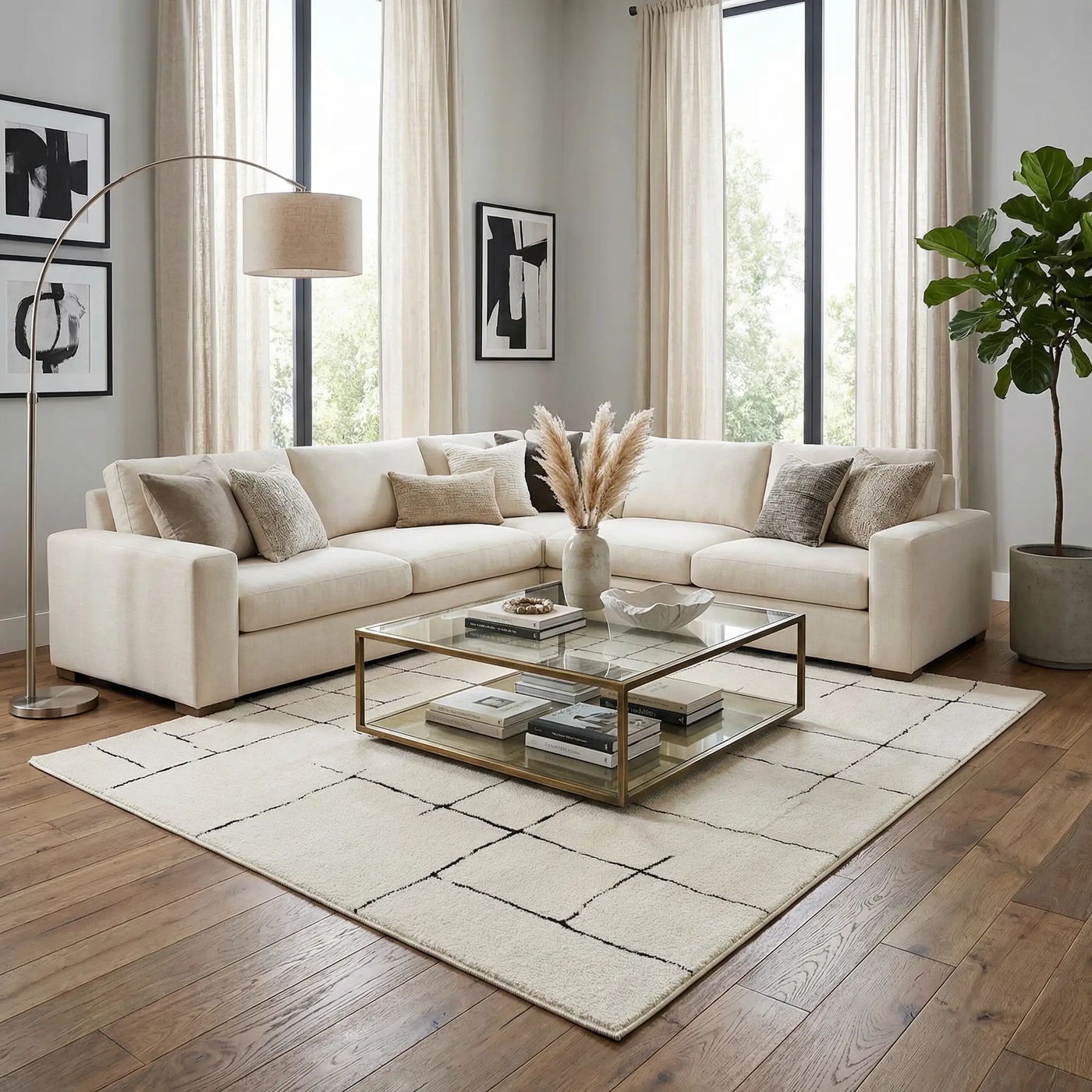 Koume Beige Maze Area Rug by Boutique Rugs