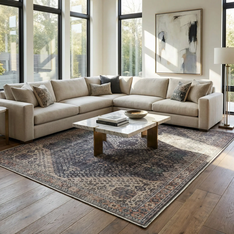 Kittrell Vintage Flat Pile Washable Rug - Clearance by Boutique Rugs