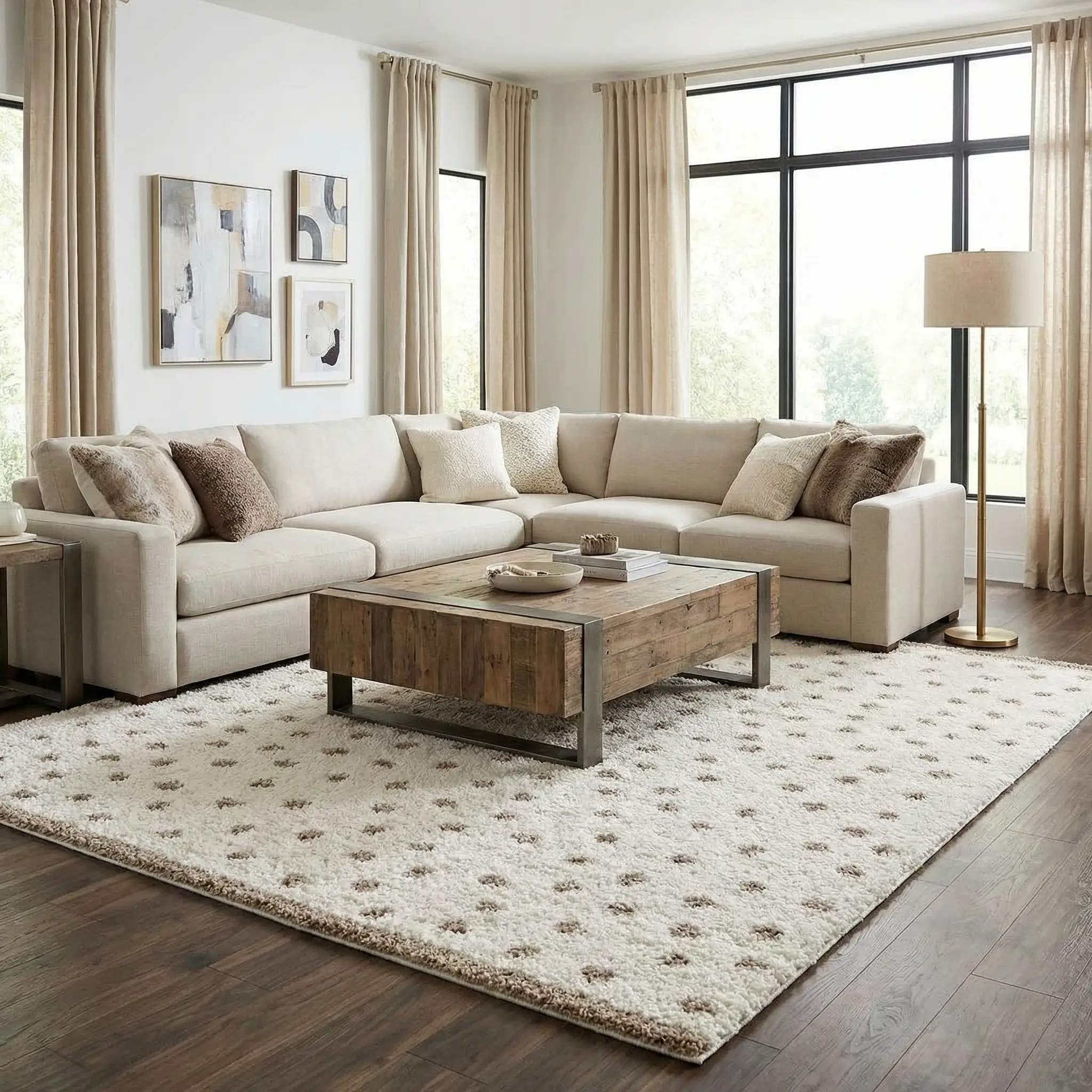 Chaia Dotted Cream & Brown Plush Rug by Boutique Rugs