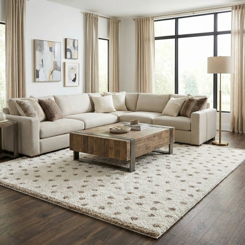 Chaia Dotted Cream & Brown Plush Rug by Boutique Rugs