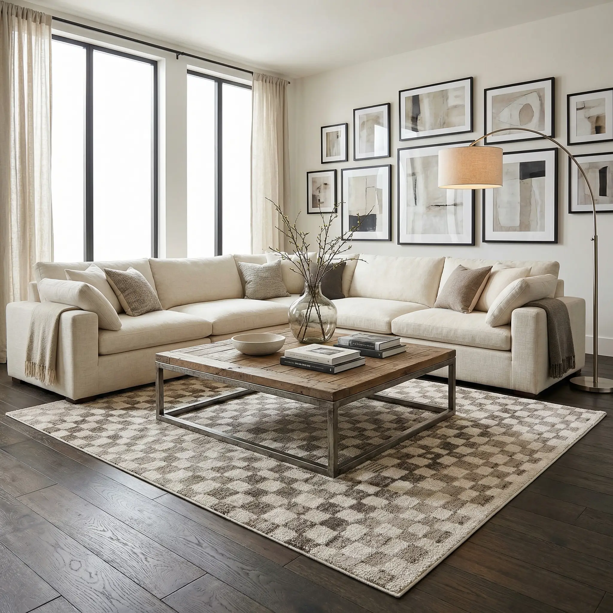 Benjy Irregular Checkboard Rug - Beige by Boutique Rugs
