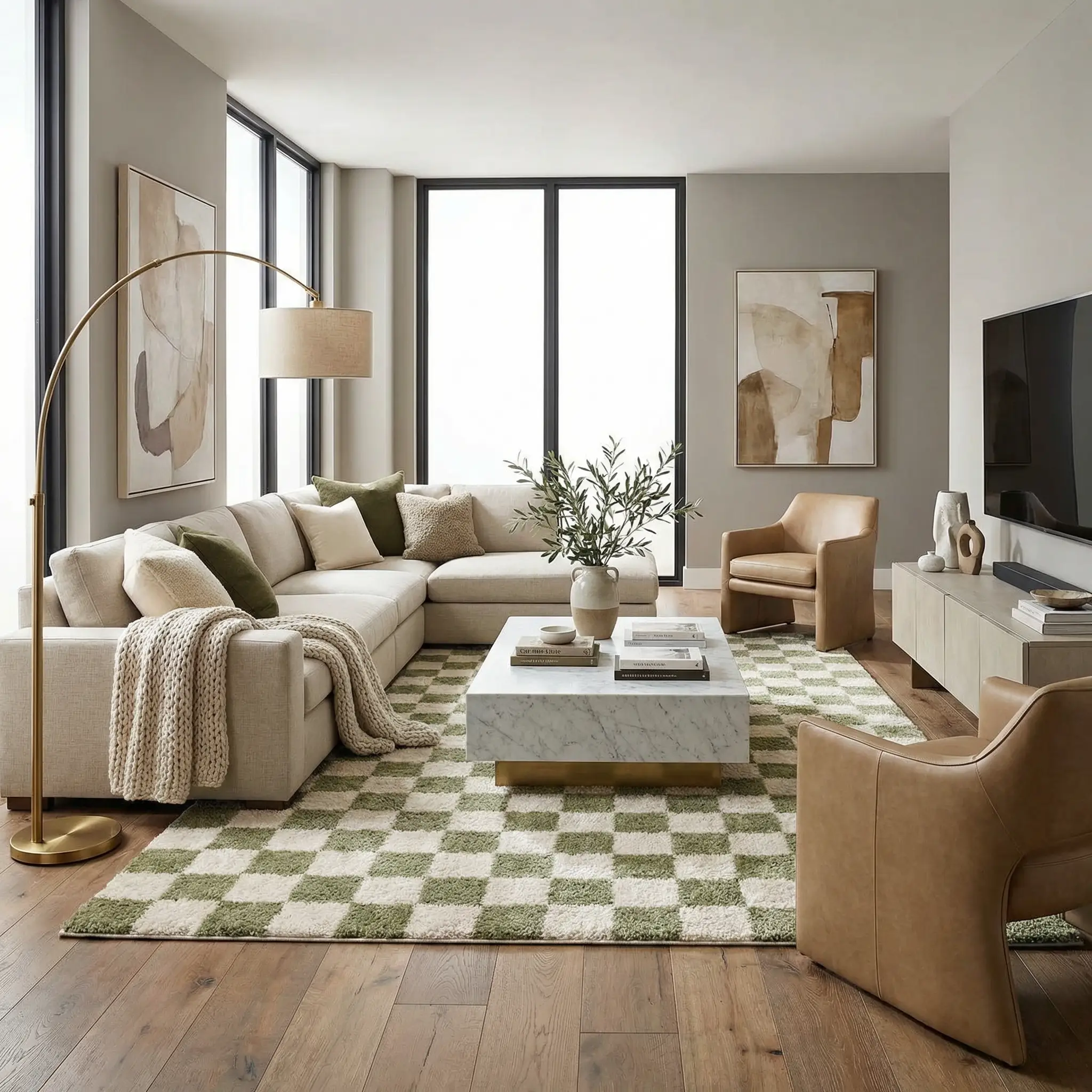Canika Green Checkered Washable Plush Rug by Boutique Rugs