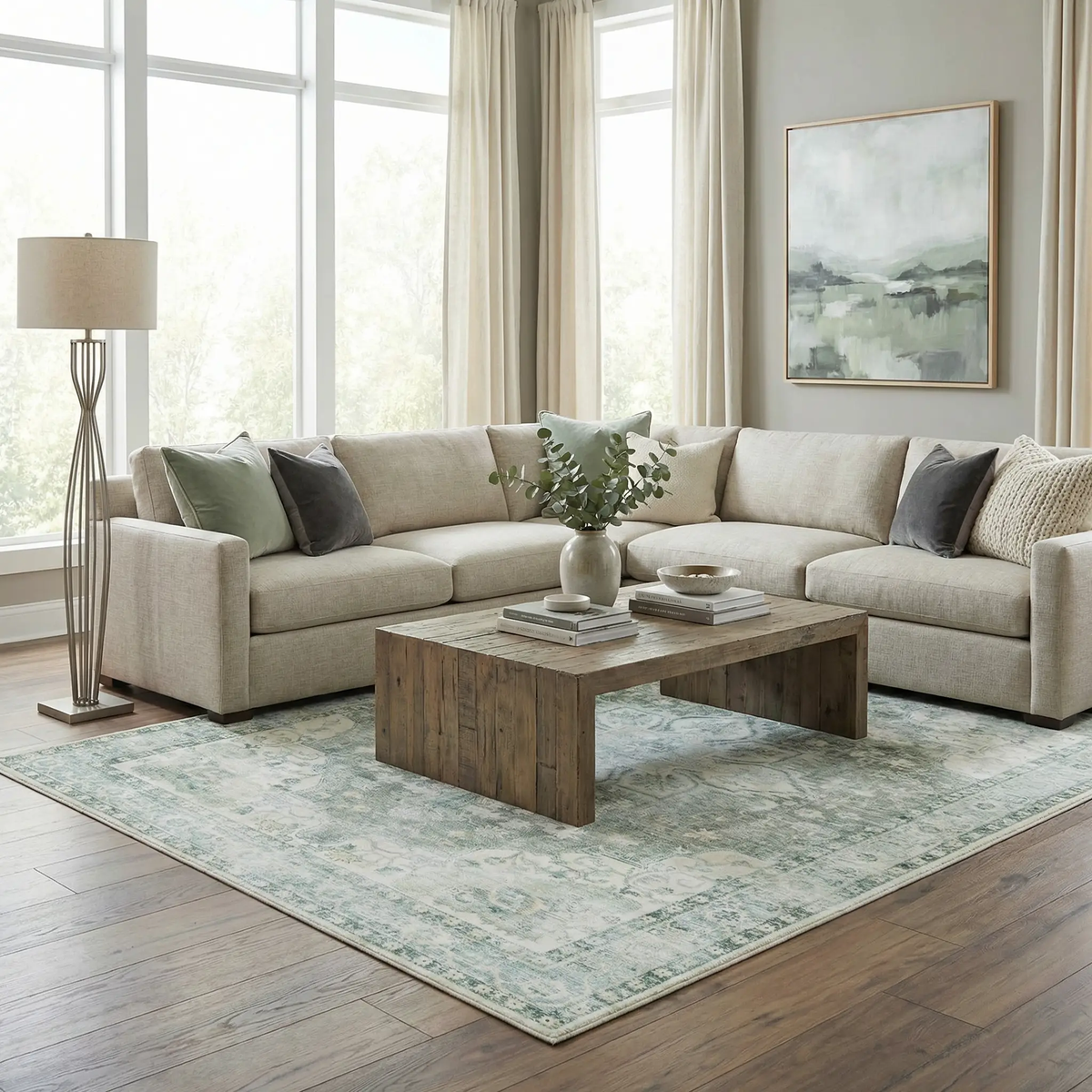 Lotan Green Medallion Washable Area Rug, photo 2 of 4