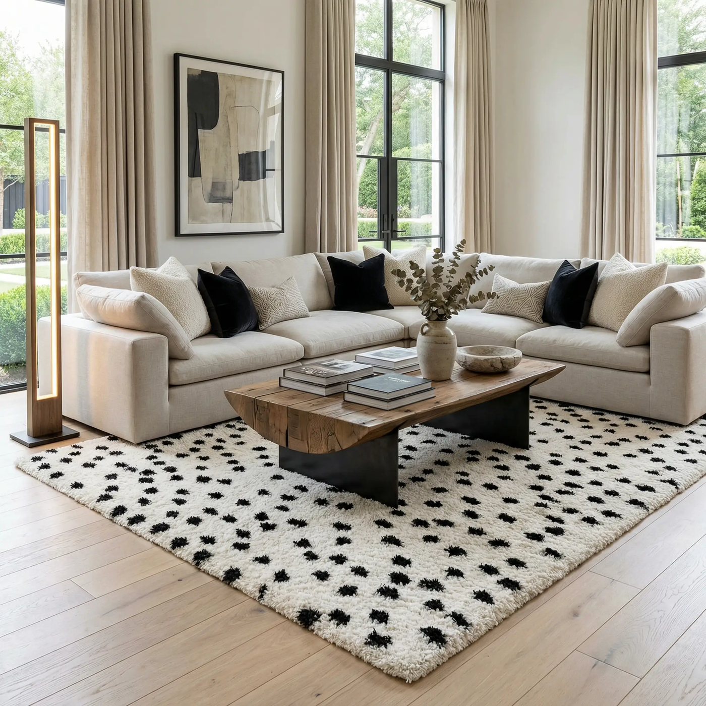 Cansu Black & White Dotted Area Rug by Boutique Rugs
