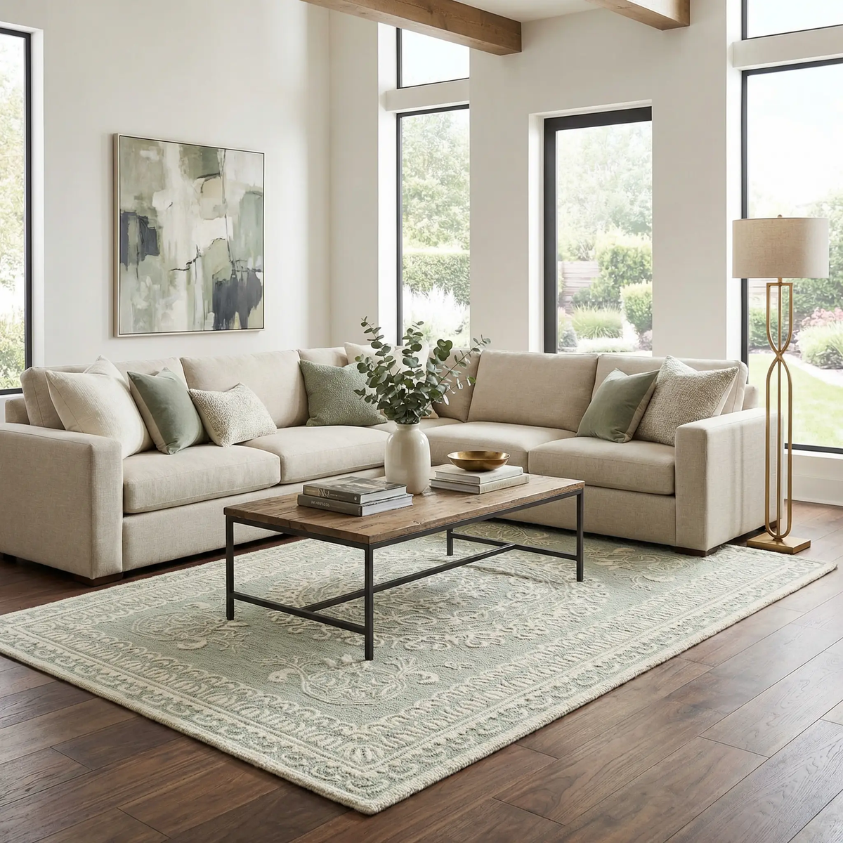 Parson Ivory/Sage Wool Area Rug, photo 2 of 10